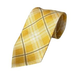 Brioni Silk Linen Neck Tie Yellow White Gray Plaid New Without Tags Authentic